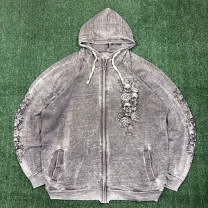 Y2K 2000's Hot Leathers Skull Roses Zip Hoodie